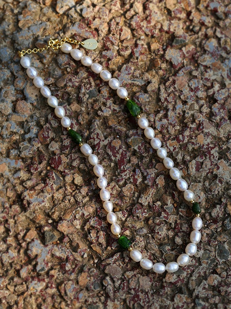 Green Stone Shaped Pearl Necklace - floysun