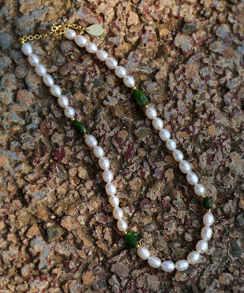 Green Stone Shaped Pearl Necklace - floysun