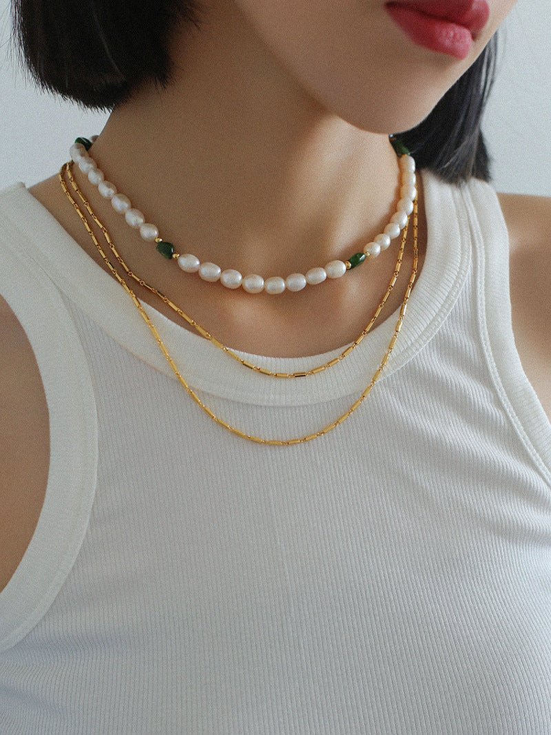 Green Stone Shaped Pearl Necklace - floysun