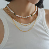 Green Stone Shaped Pearl Necklace - floysun