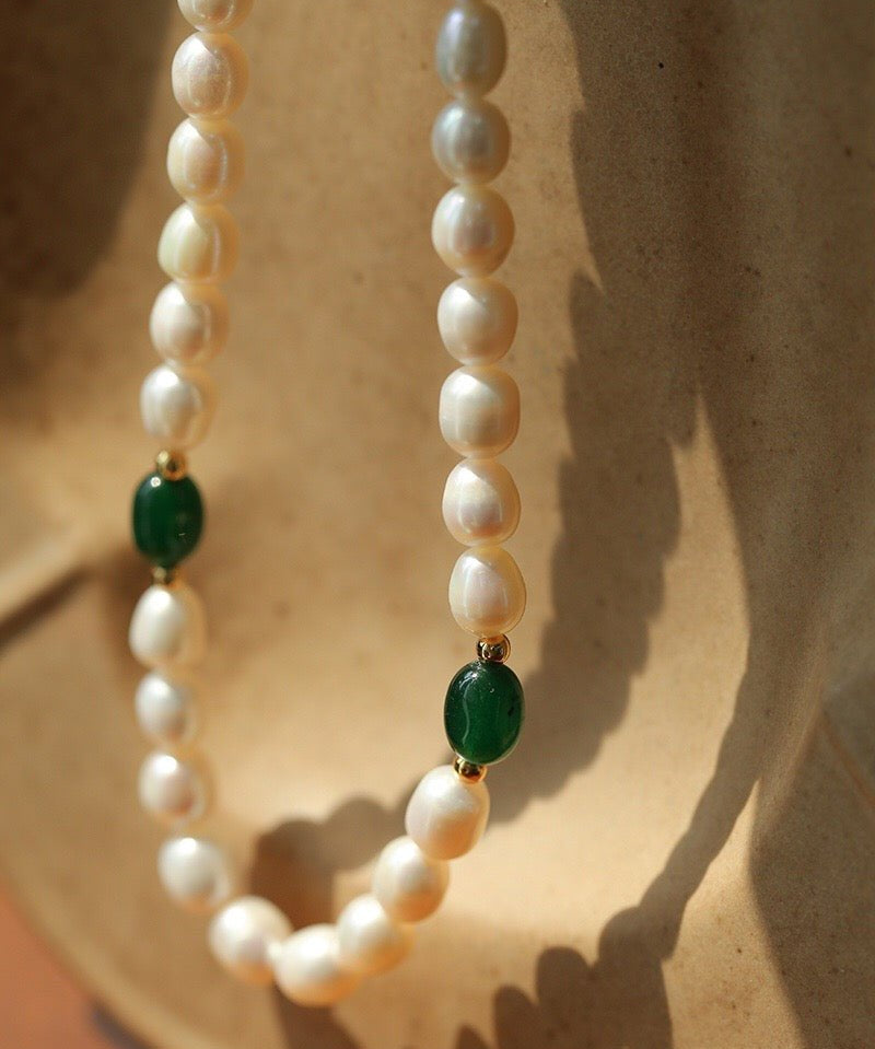 Green Stone Shaped Pearl Necklace - floysun