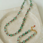 Green Strawberry Quartz and Red Onyx Beaded Necklace - floysun