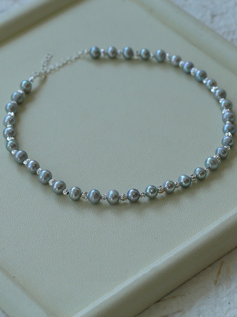 Grey Freshwater Pearl Silver Bean Necklace - Grey Pearl - floysun