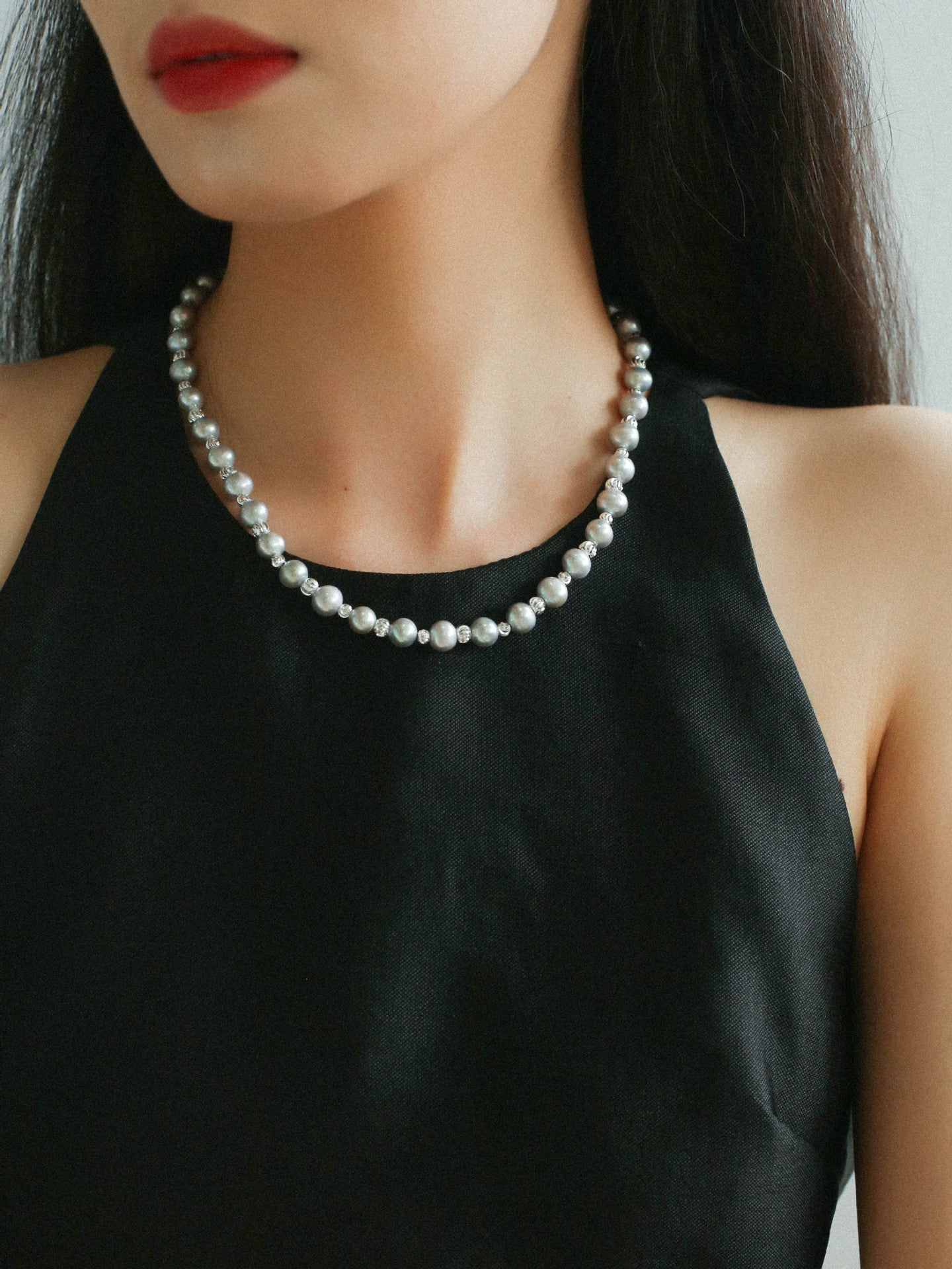 Grey Freshwater Pearl Silver Bean Necklace - Grey Pearl - floysun