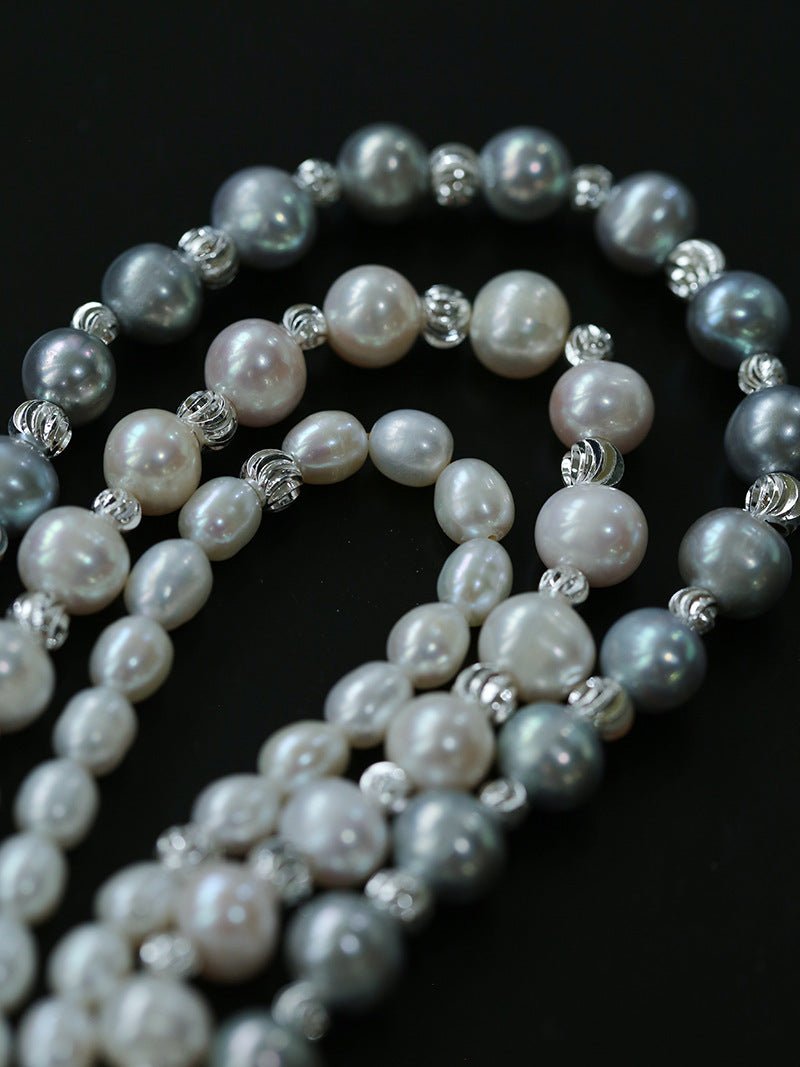 Grey Freshwater Pearl Silver Bean Necklace - Grey Pearl - floysun