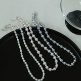 Grey Freshwater Pearl Silver Bean Necklace - Grey Pearl - floysun