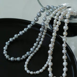 Grey Freshwater Pearl Silver Bean Necklace - Grey Pearl - floysun