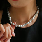 Grey Freshwater Pearl Silver Bean Necklace - Grey Pearl - floysun