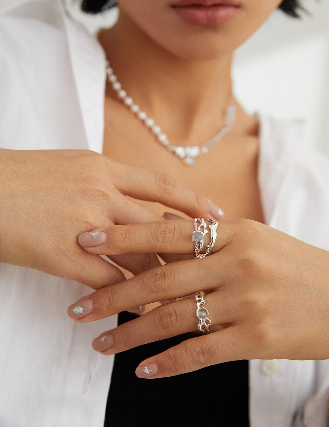 Grey Moonstone Double - layered Open Ring - floysun