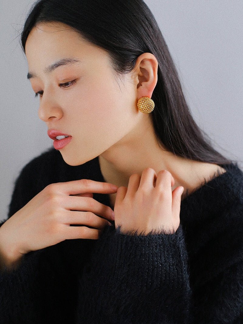 Grid Hollow Simple Gold Stud Earrings - floysun