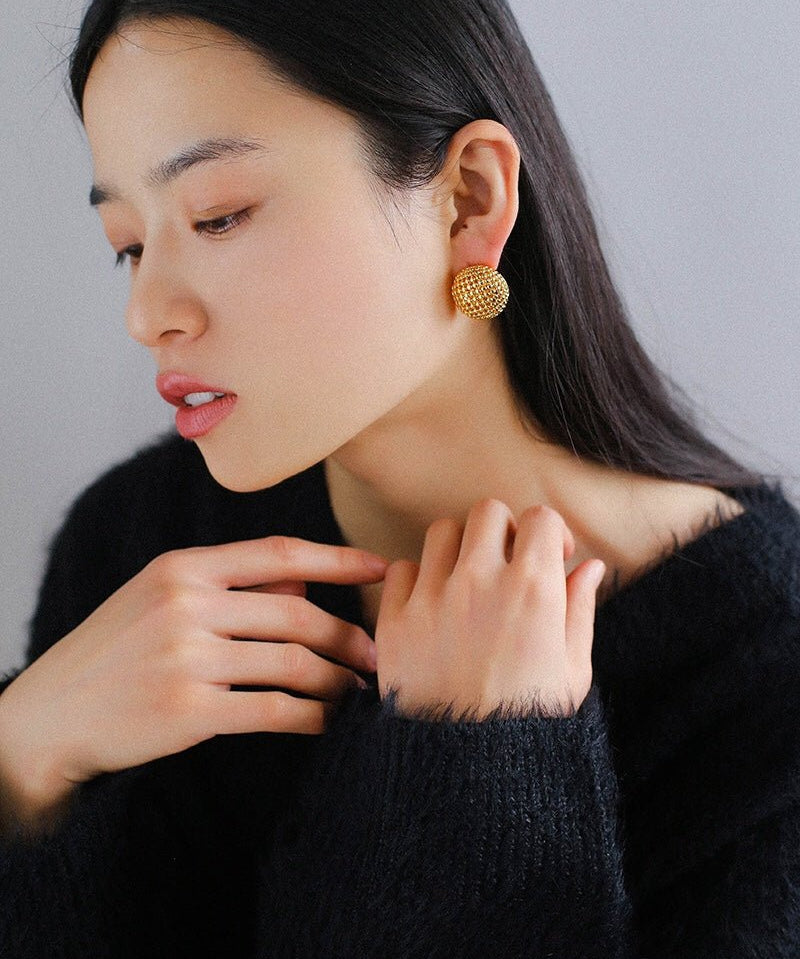 Grid Hollow Simple Gold Stud Earrings - floysun