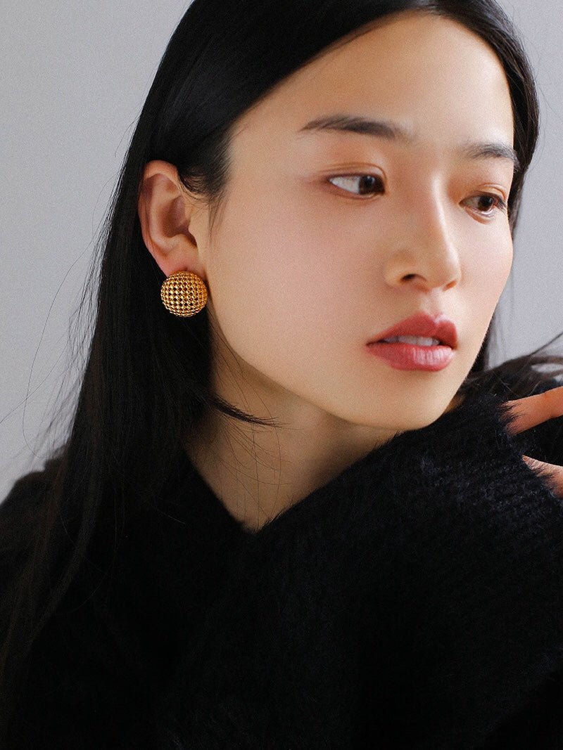 Grid Hollow Simple Gold Stud Earrings - floysun