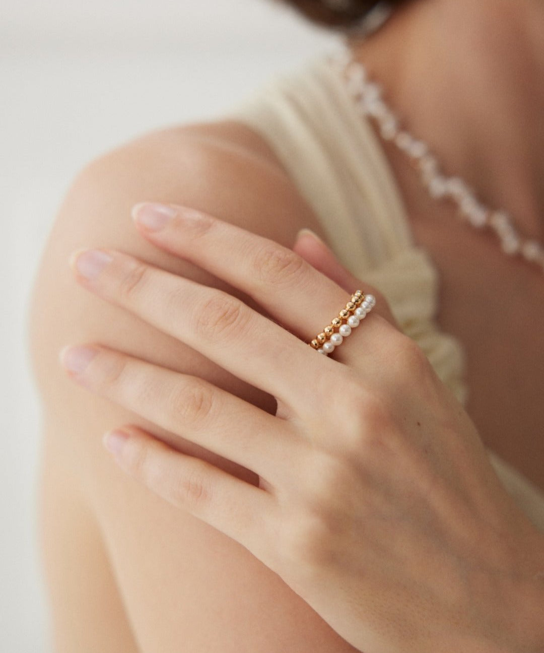 Half - Pearl Half - Silver Ring - floysun