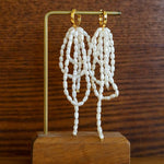 Hand - woven Rice Pearl Drop Earrings - floysun