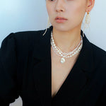 Hand - woven Rice Pearl Drop Earrings - floysun