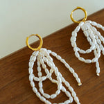 Hand - woven Rice Pearl Drop Earrings - floysun