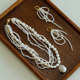 Hand - woven Rice Pearl Drop Earrings - floysun