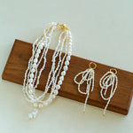 Hand - woven Rice Pearl Drop Earrings - floysun