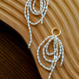 Hand - woven Rice Pearl Drop Earrings - floysun