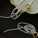 Hand - woven Rice Pearl Drop Earrings - floysun