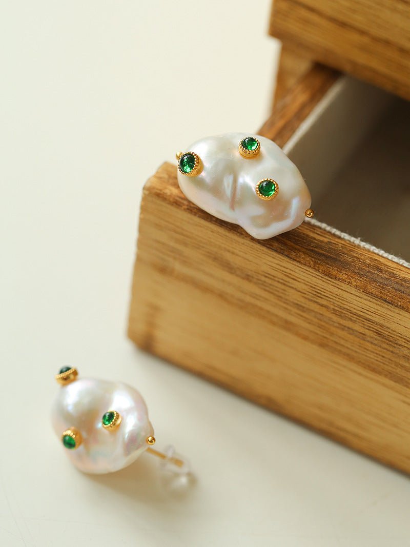 Handcrafted Baroque Pearls Earrings - Green - floysun