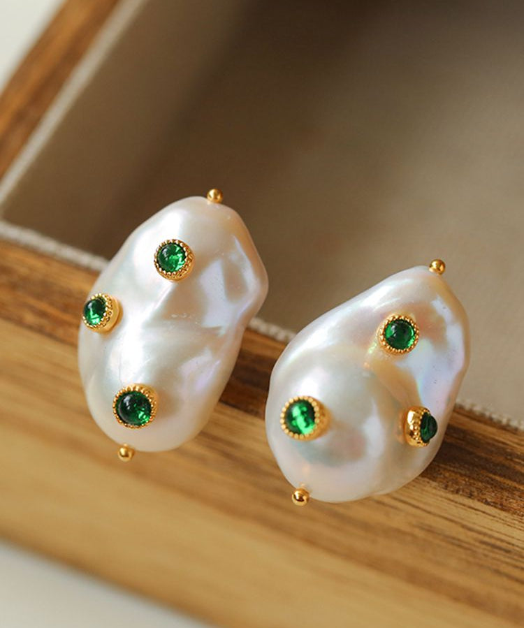 Handcrafted Baroque Pearls Earrings - Green - floysun