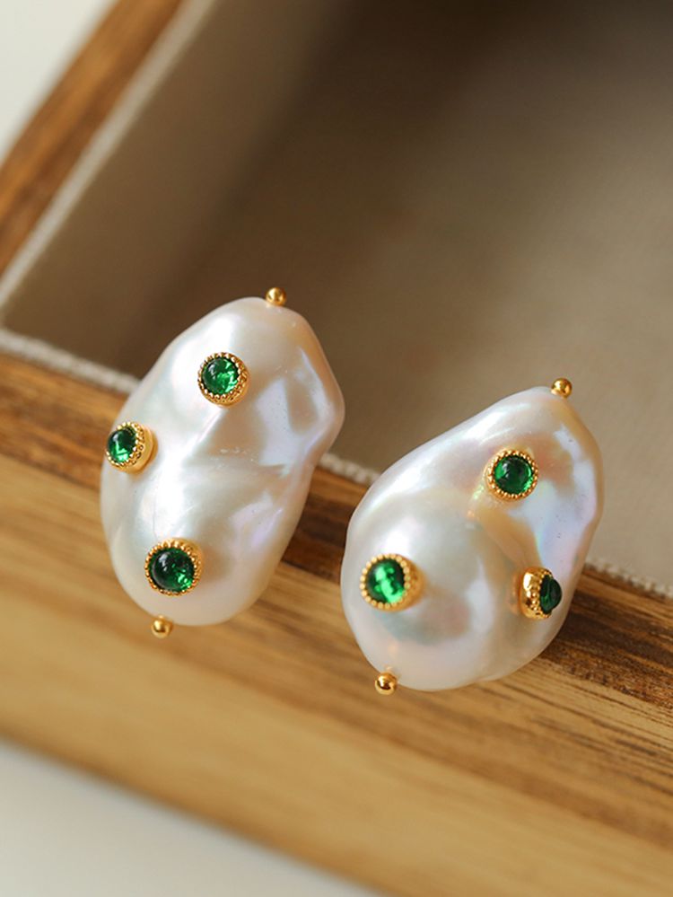 Handcrafted Baroque Pearls Earrings - Green - floysun