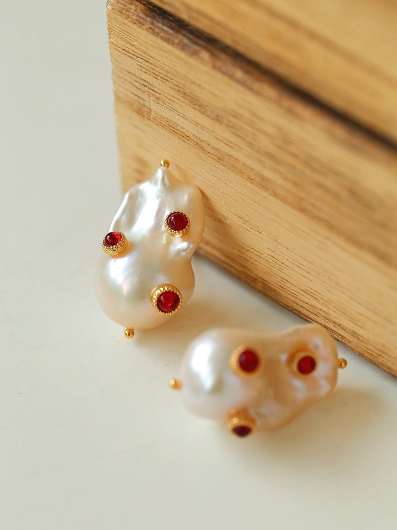 Handcrafted Baroque Pearls Earrings - Red - floysun