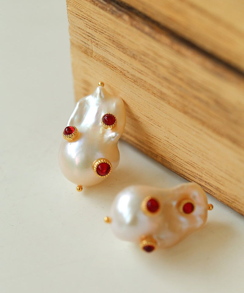 Handcrafted Baroque Pearls Earrings - Red - floysun