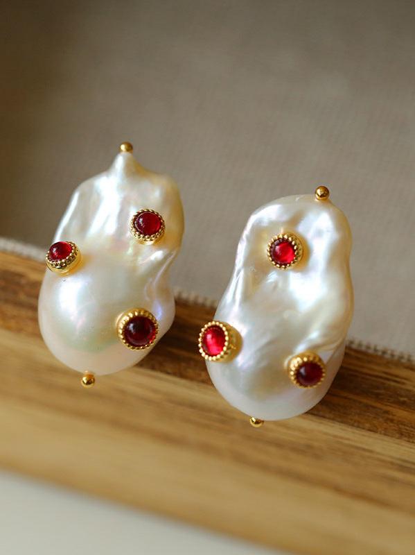 Handcrafted Baroque Pearls Earrings - Red - floysun