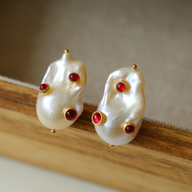 Handcrafted Baroque Pearls Earrings - Red - floysun