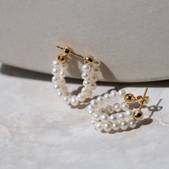 Handcrafted Double layer Pearl Hoop Earrings - floysun