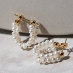 Handcrafted Double layer Pearl Hoop Earrings - floysun