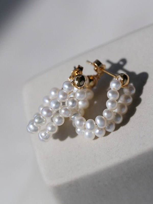 Handcrafted Double layer Pearl Hoop Earrings - floysun