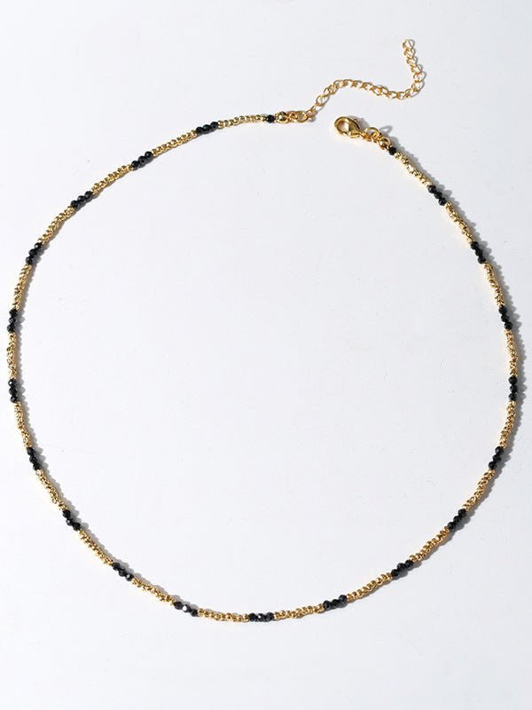 Handmade Black Spinel Golden Bean Mini Beaded Necklace - floysun