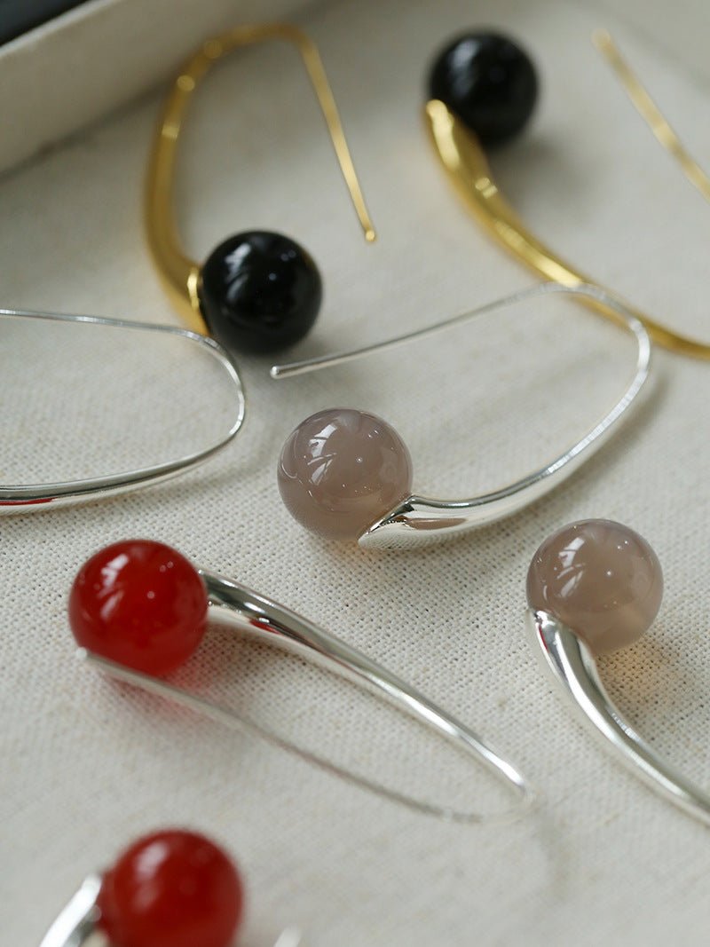 Handmade Gray Agate Red Agate Stone Ear Hook - floysun