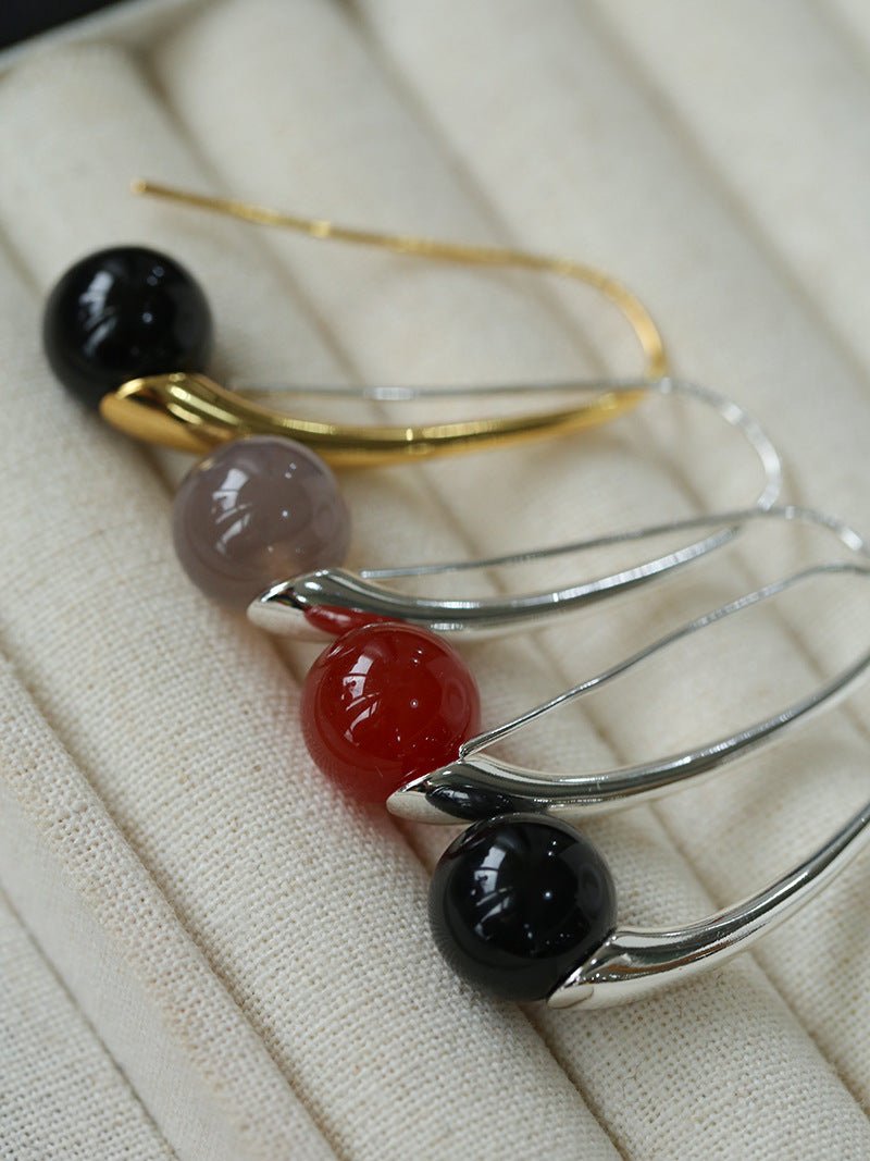 Handmade Gray Agate Red Agate Stone Ear Hook - floysun