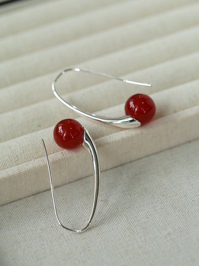 Handmade Gray Agate Red Agate Stone Ear Hook - floysun