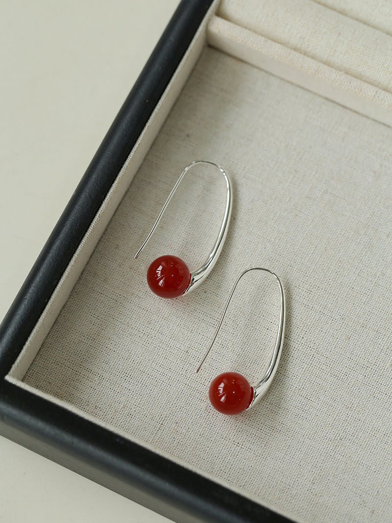 Handmade Gray Agate Red Agate Stone Ear Hook - floysun