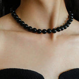 Handwoven 12mm Black Onyx Stone Magnetic Clasp Necklace - floysun