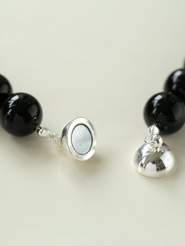 Handwoven 12mm Black Onyx Stone Magnetic Clasp Necklace - floysun