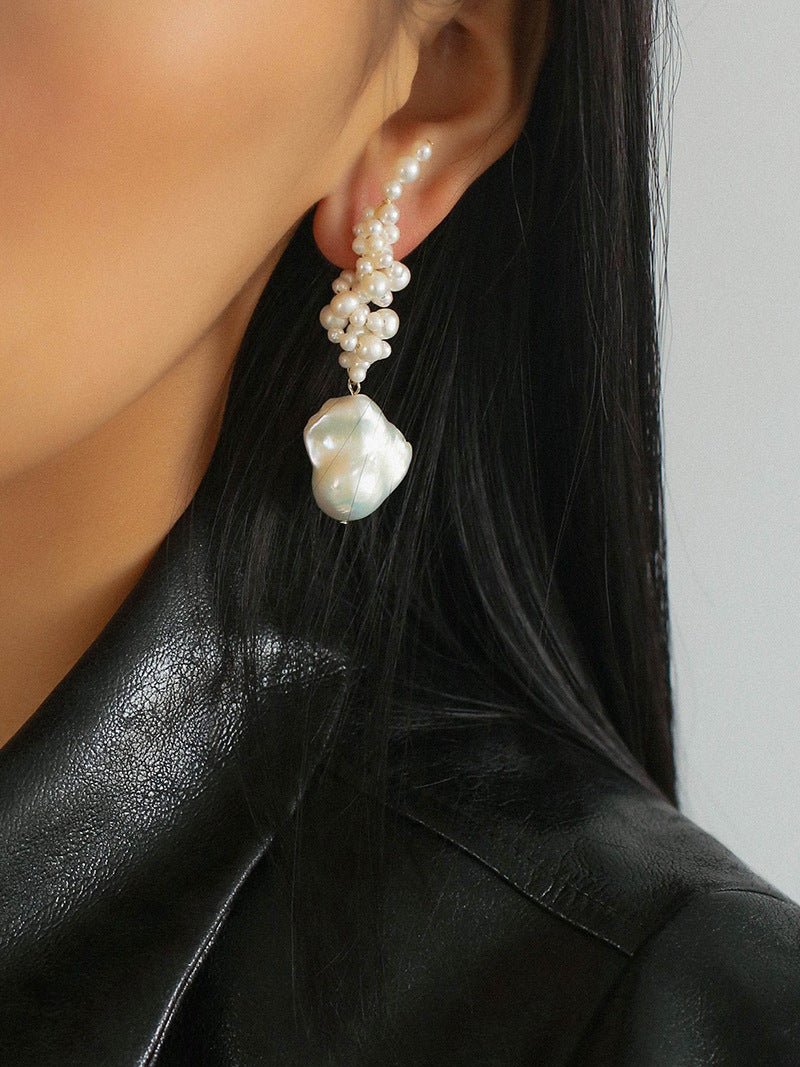 Handwoven Baroque Wrapped Pearl Earrings - floysun