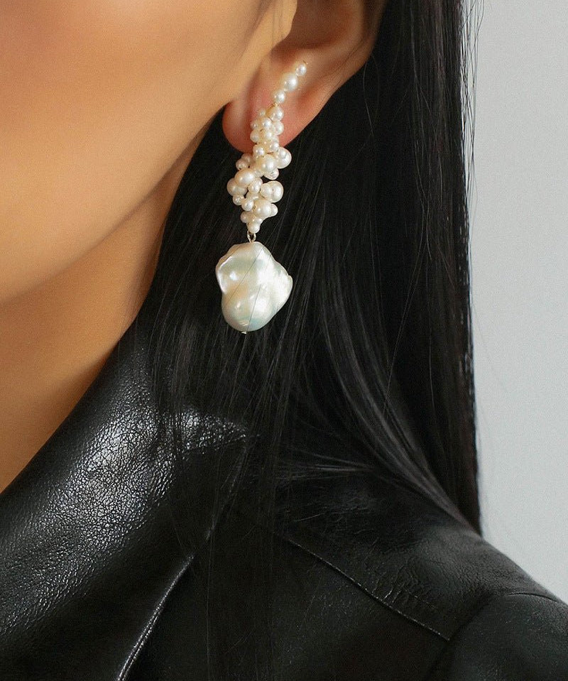 Handwoven Baroque Wrapped Pearl Earrings - floysun