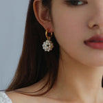 Handwoven Spherical Pearl Ball Drop Earrings - floysun