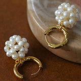 Handwoven Spherical Pearl Ball Drop Earrings - floysun