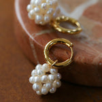 Handwoven Spherical Pearl Ball Drop Earrings - floysun