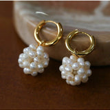 Handwoven Spherical Pearl Ball Drop Earrings - floysun