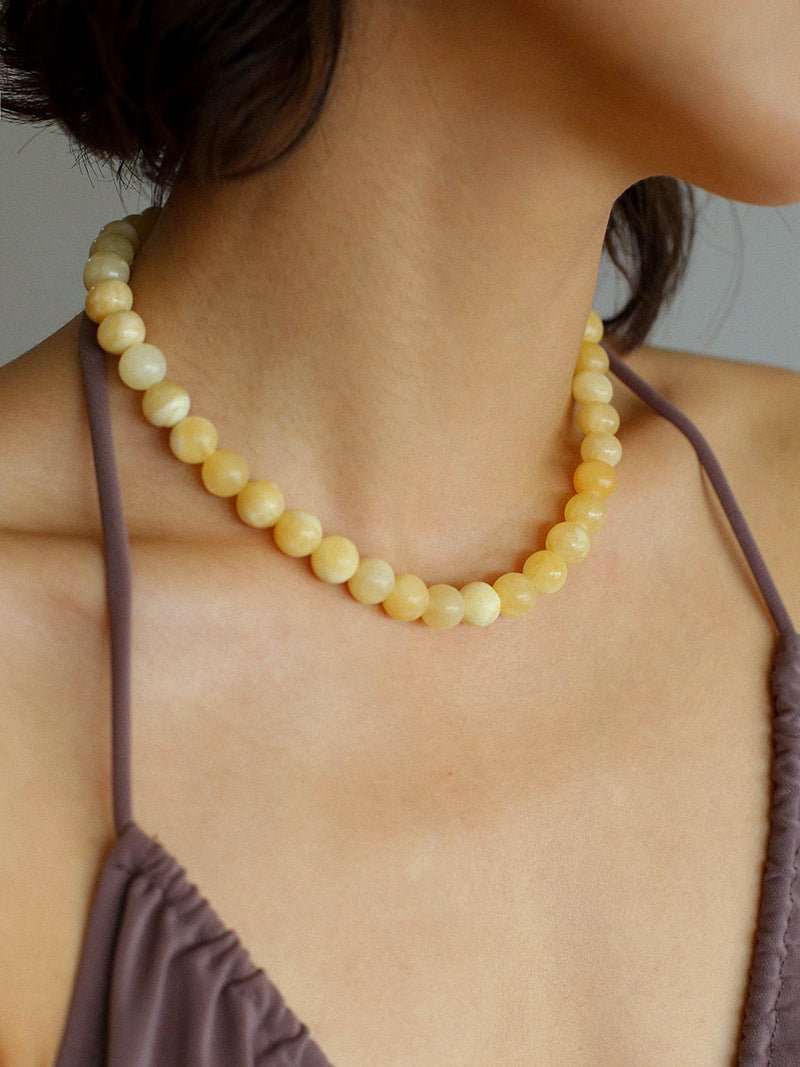 Harmonious Gemstone Necklace Yellow Jade 10mm - floysun