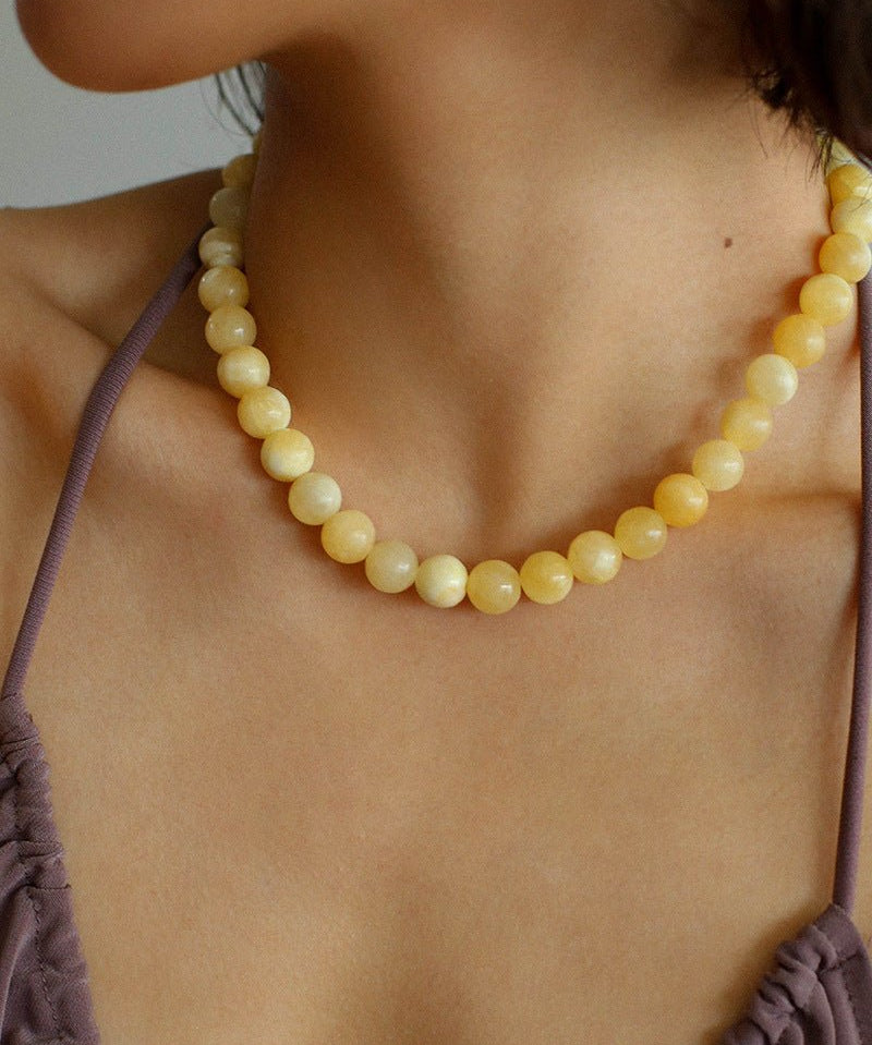 Harmonious Gemstone Necklace Yellow Jade 10mm - floysun