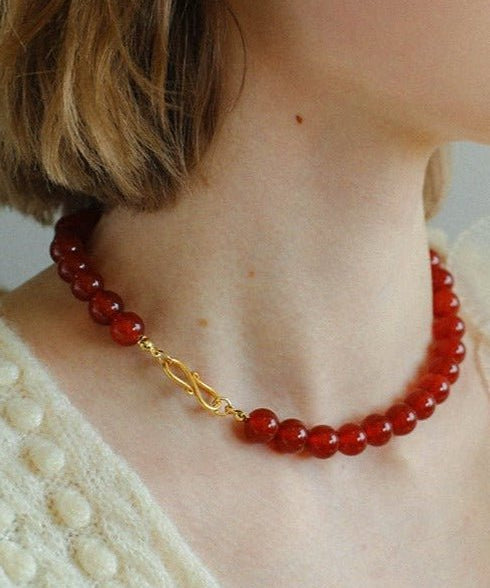 Harmonious Gemstone Necklaces Red Onyx 10mm - floysun